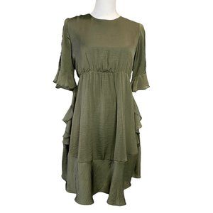 Who What Wear Women’s Army Green Ruffle Flutter Sleeve Umpire Casual Dress Small